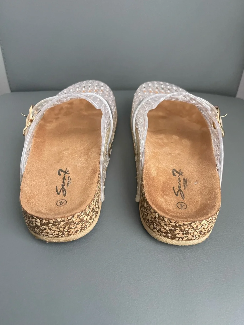 Seven7 Clear Jelly Woven Footbed Clogs Mules Girls  Size 4